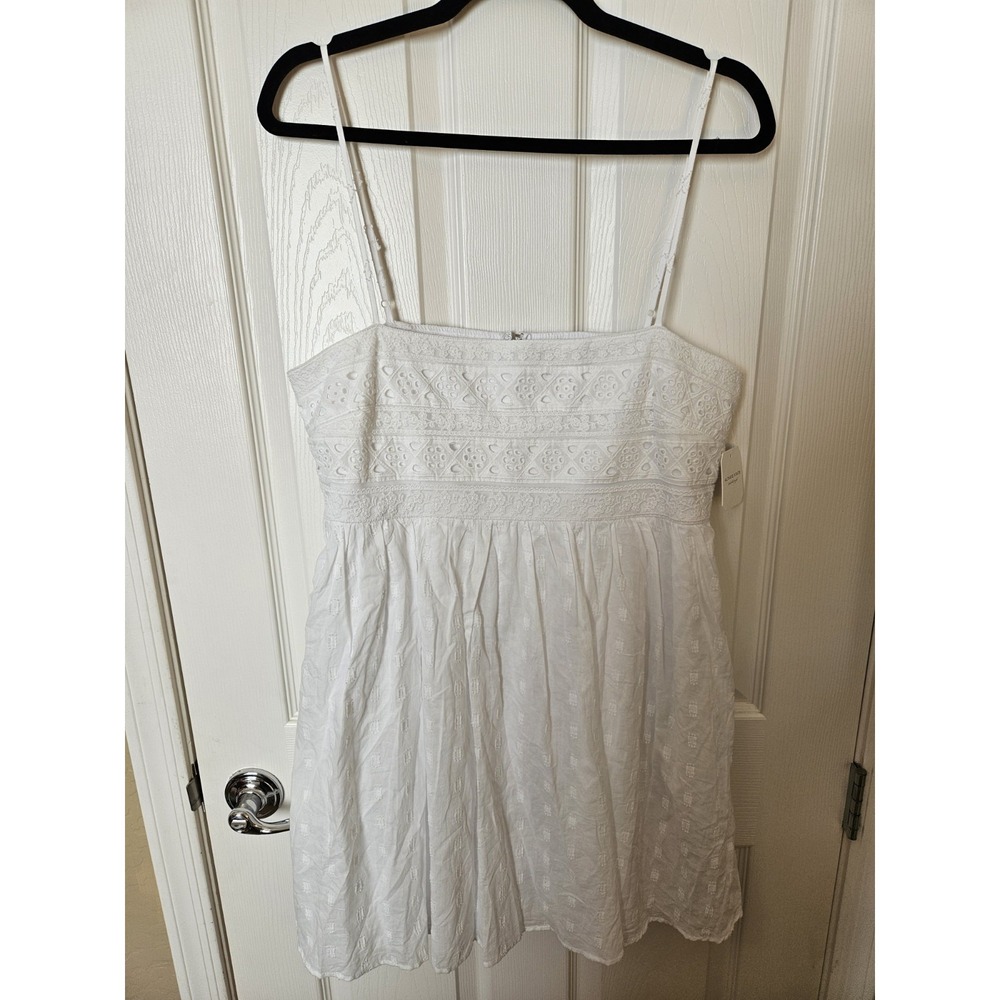 NWT Altar'd State White Lined Eyelet Embroidered Smocked Mini Dress, XL